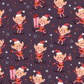 Merry Christmas seamless pattern with different Santa elf .